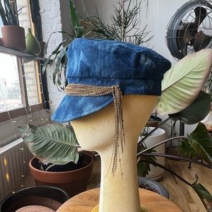 House of Lafayette newsboy denim hat gold chain